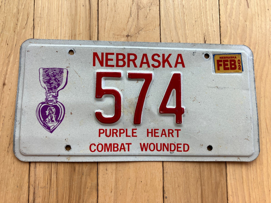 2002 Nebraska Purple Heart Combat Wounded License Plate