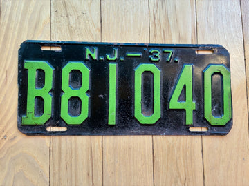 1937 New Jersey License Plate - Edges Cut?