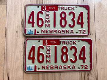 Pair Of 1972 Nebraska Commercial Truck License Plates