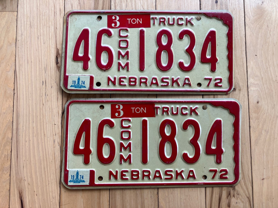 Pair Of 1972 Nebraska Commercial Truck License Plates