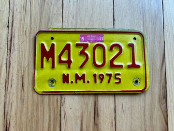 1975 New Mexico Motorcycle License Plate W/1977 Tabs