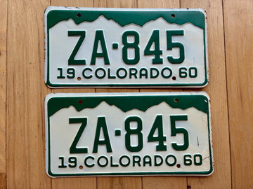 Pair of 1960 Colorado License Plates - Pealing on Right Side