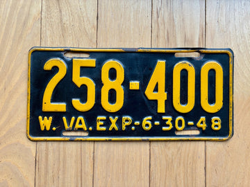 1948 West Virginia License Plate (Subtle Crease Between Dash and 4)