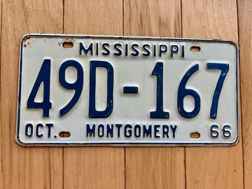 1966 Mississippi Montgomery County License Plate