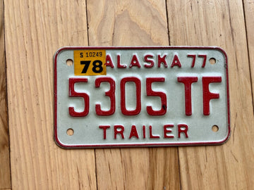 1977 Alaska Trailer License Plate W/1978 Tabs