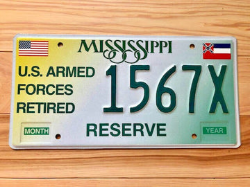 Mississippi US Armed Forces Retired, Reserve - License Plate
