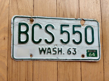 1963 Washington State License Plate W 1964 Tab - Check With DOL First For YOM