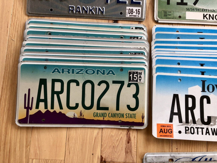 100 License Plates- 10 of Each State in Craft Condition
