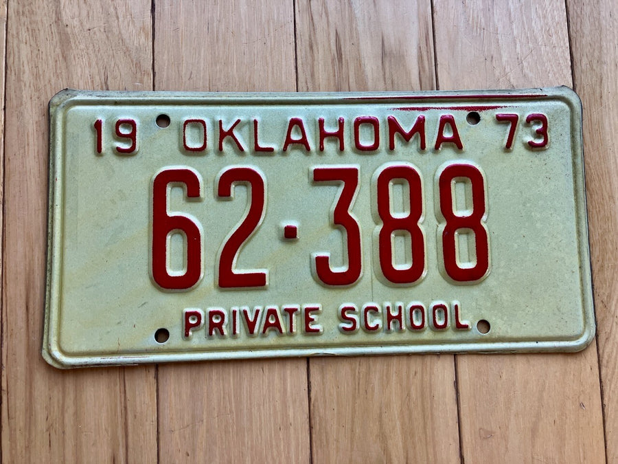 1973 Oklahoma Private School License Plate