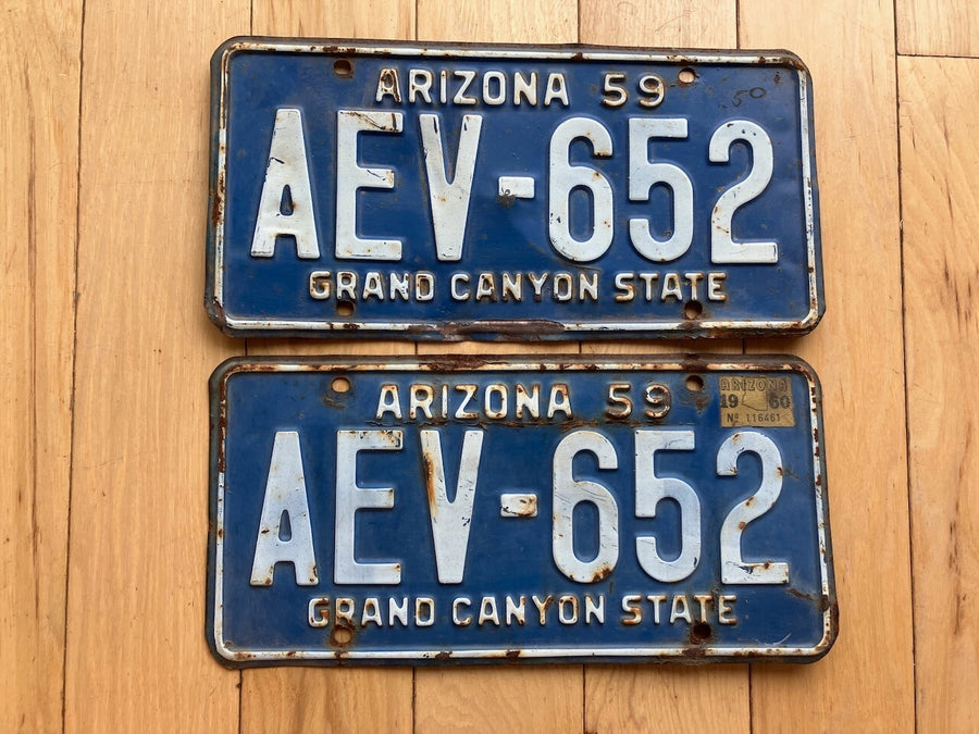 Pair of 1959 Arizona License Plates W/- 1960 Tab - MVD Clear