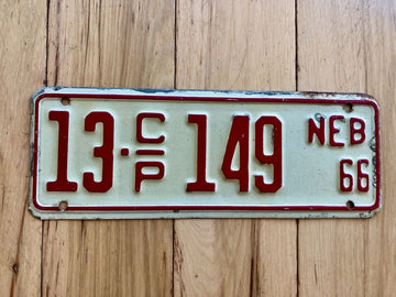 1966 Nebraska Cabin Permit License Plate