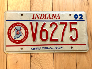 1992 Indiana Volunteer Firefighter Association License Plate