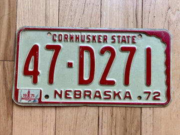 1972 Nebraska License Plate W/ 1975 Tab