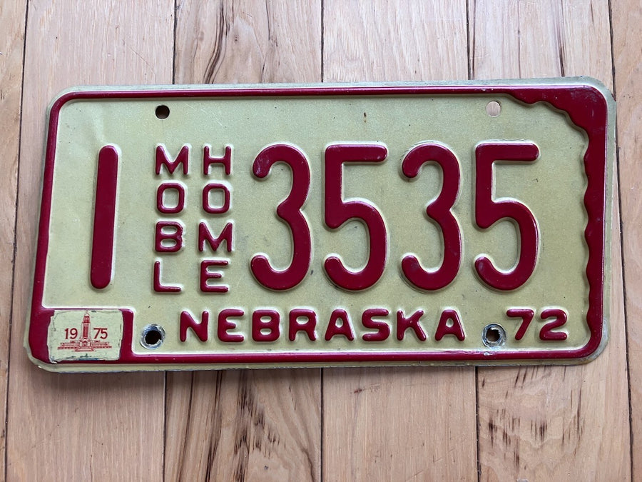 1972 Nebraska Mobile Home License Plate W/ 1975 Tab