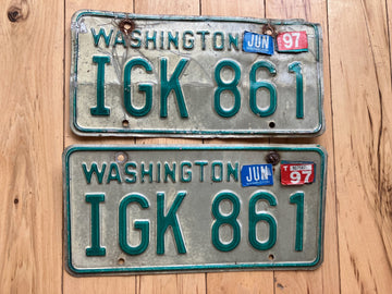 Pair Of 1980s Washington State License Plates W/ 1997 Tabs -Bolt On Bottom Plate