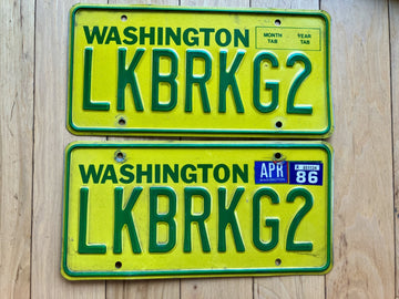 Pair Of 1986 Washington State Vanity License Plates - LKBRKG2