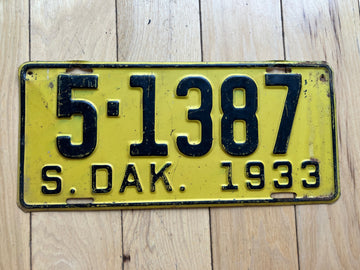 1933 South Dakota License Plate