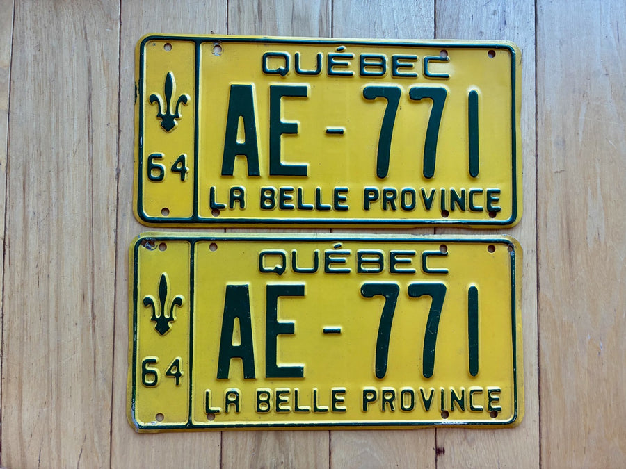 1964 Pair of Quebec School Bus License Plates