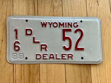 1988 Wyoming Dealer License Plate - Low Number