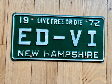 1972 New Hampshire Vanity License Plate