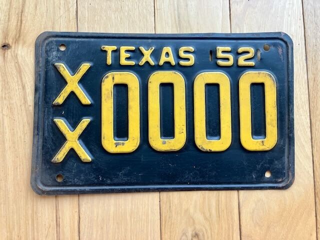 1952 Texas Sample License Plate