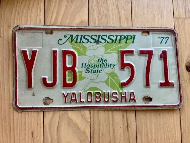 1977 Mississippi Yalobusha County License Plate