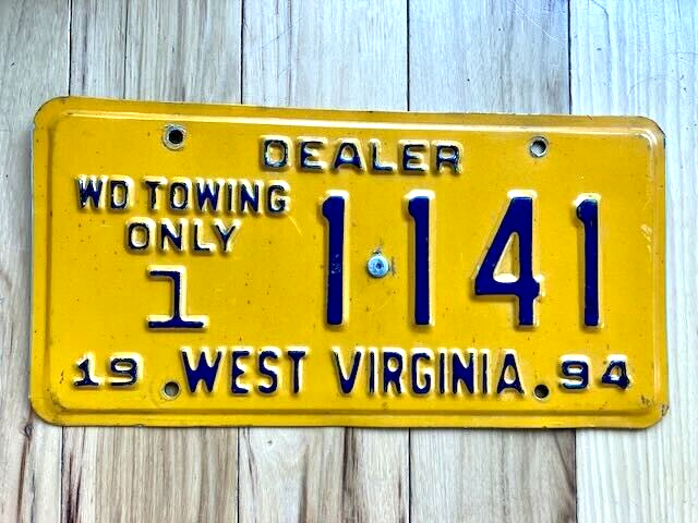1994 West Virginia WD Towing Dealer License Plate