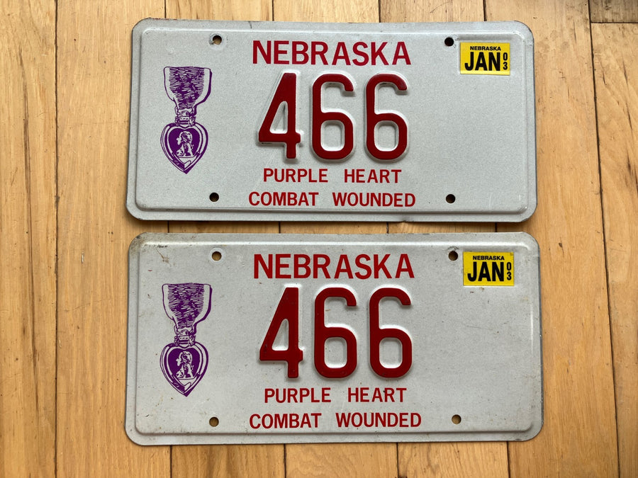 Pair of 2003 Nebraska Purple Heart Combat Wounded License Plates