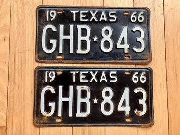 Pair of 1966 Texas License Plates - Check With DMV For YOM