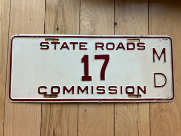 1930 to 1950 Maryland State Roads Commission License Plate - Low Number