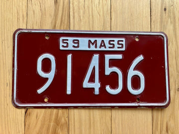1959 Massachusetts License Plate - 5 Digit