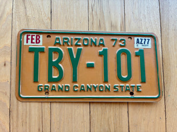 1973 Arizona License Plate W/ 1977 Tab- MVD YOM Clear