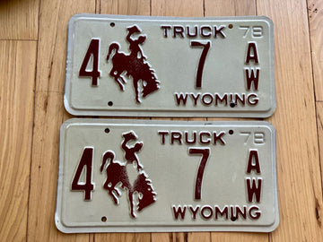 Pair of 1978 Wyoming Truck License Plates - Low Number