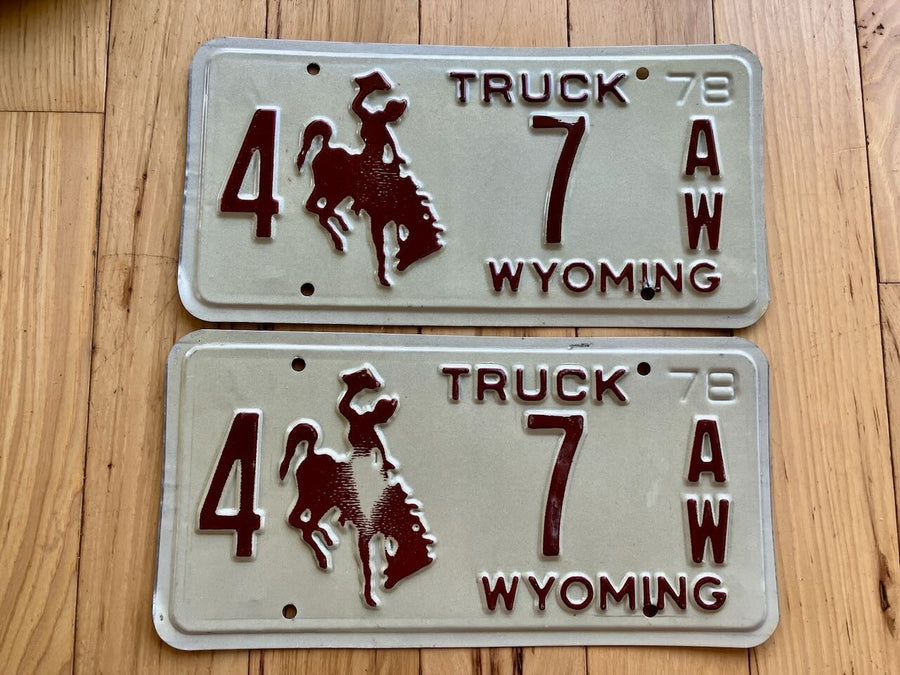 Pair of 1978 Wyoming Truck License Plates - Low Number