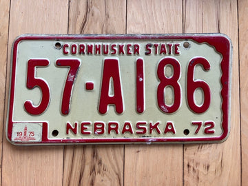 1972 Nebraska License Plate W/ 1975 Tabs