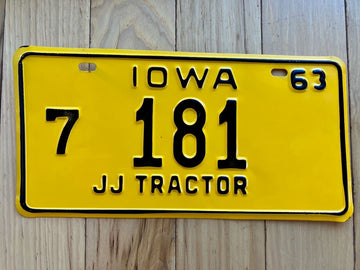 1963 Iowa JJ Tractor License Plate
