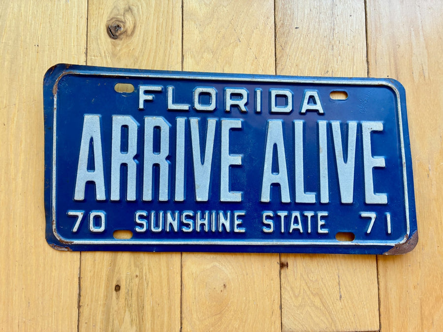 1970 1971 Florida Arrive Alive License Plate