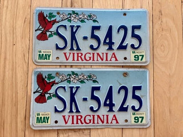 Pair of 1997 Virginia Cardinal License Plates