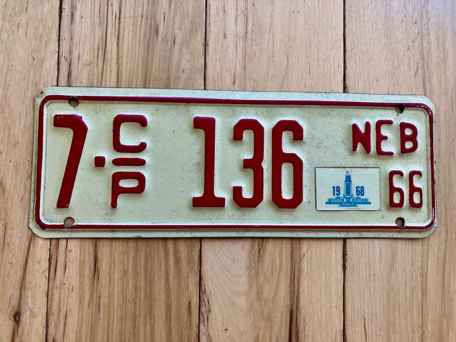 1966 Nebraska Cabin Permit License Plate W 1968 Tab