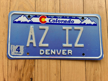 1990s Colorado Vanity License Plate - AZ IZ