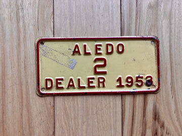 1953 Aledo Dealer License Plate - Low #. 2