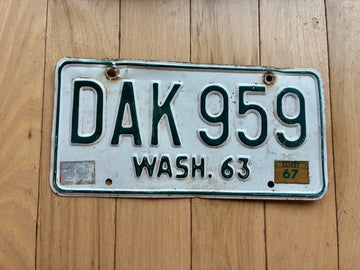 1963 Washington State License Plate W 1967 Tab - Check With DOL First FOR YOM