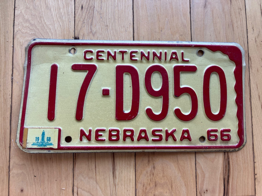 1966 Nebraska Centennial License Plate W/1968 Tab