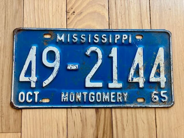 1965 Mississippi Montgomery County License Plate