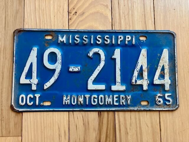 1965 Mississippi Montgomery County License Plate
