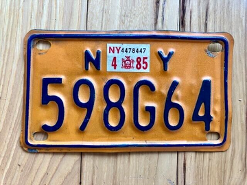 1985 New York Motorcycle License Plate