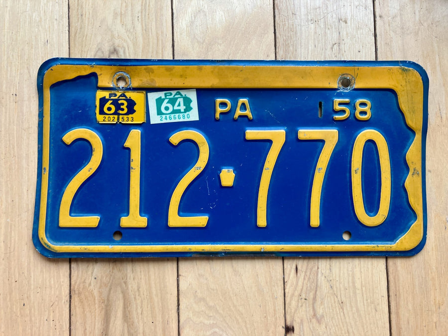 1958 Pennsylvania License Plate W/ 1963 & 1964 Tab