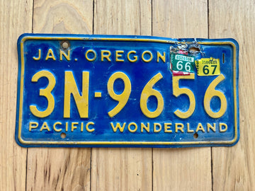 1961 Oregon License Plate With A 1966 and 1967 Tab