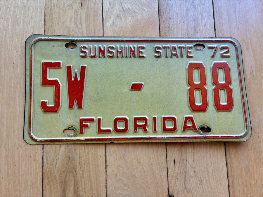 1972 Florida License Plate - Low Number