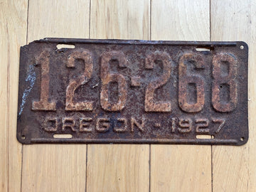1927 Oregon License Plate - Top Left Corner Missing